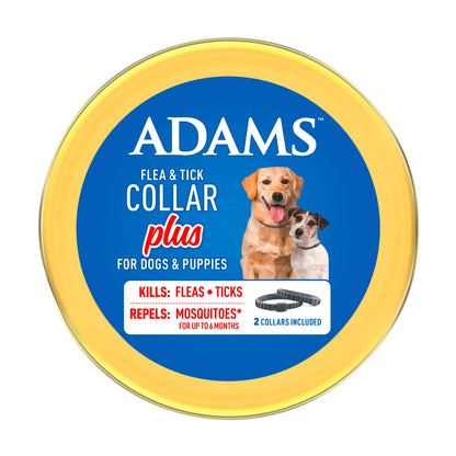 Flea & Tick Collar plus for Dogs & Puppies, 2 Pack, 12 Month Protection, Adjustable One Size, Kills Fleas, Ticks & Repels Mosquitoes, excluding California