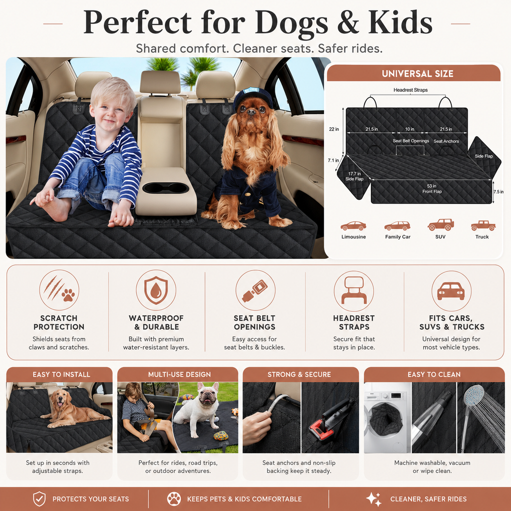 PetCozy Waterproof Pet Back Seat Cover