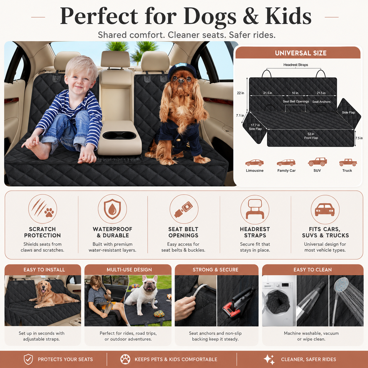 PetCozy Waterproof Pet Back Seat Cover
