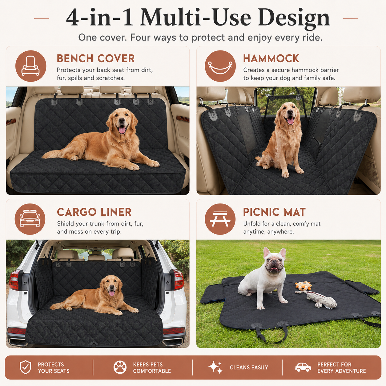 PetCozy Waterproof Pet Back Seat Cover