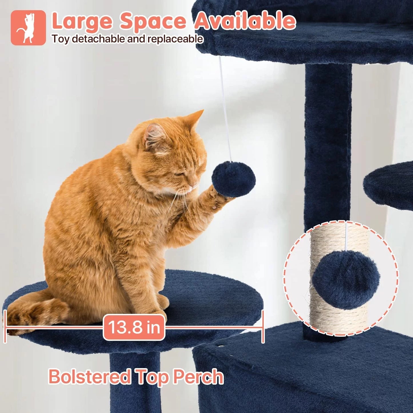 54-In Double Condo Cat Tree Tower Playhouse with Scratching Post & Perch for Indoor, Light Gray